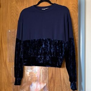 Chloe & Katie Navy Blue Velvet Crop Sweatshirt